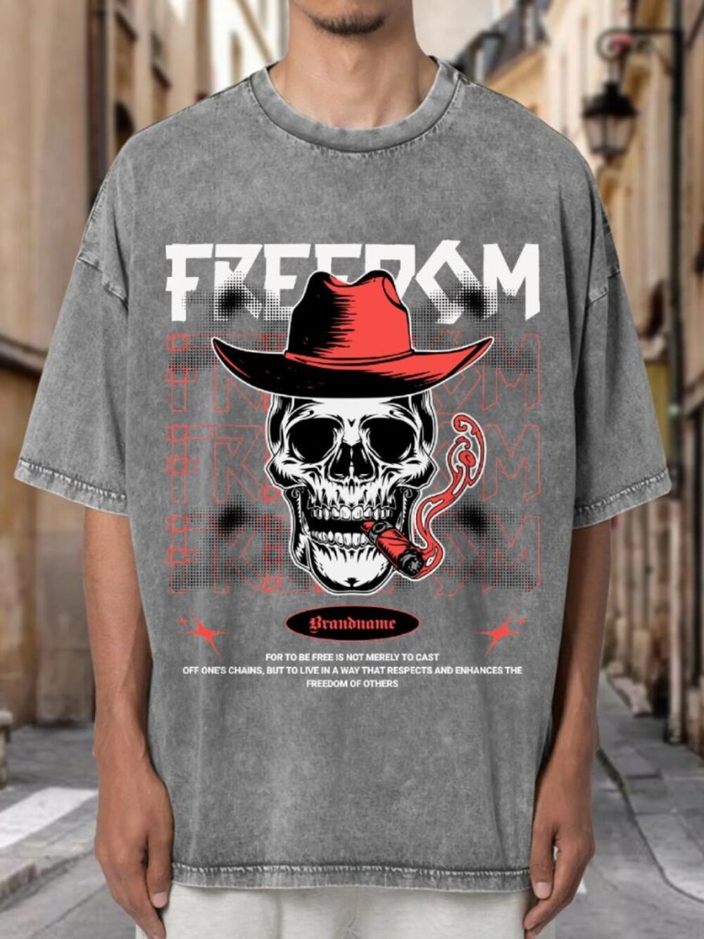 Freedom Cowboy Skull Red Hat Western Streetwear T-shirt GFBG63N7Y402